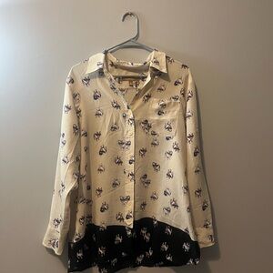 Ellen Tracy Cream and Black Dog Print Shirt